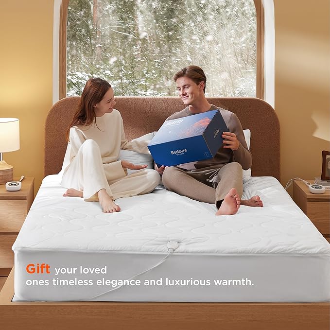 Bedsure Waterproof Heated Mattress Pad Full - Cotton Bed Warmer with Memory & Preheat Functions, 10 Heat Settings & 12 Hour Shut Off, Single Controller, Electric Mattress Pad Full, 54"x75"