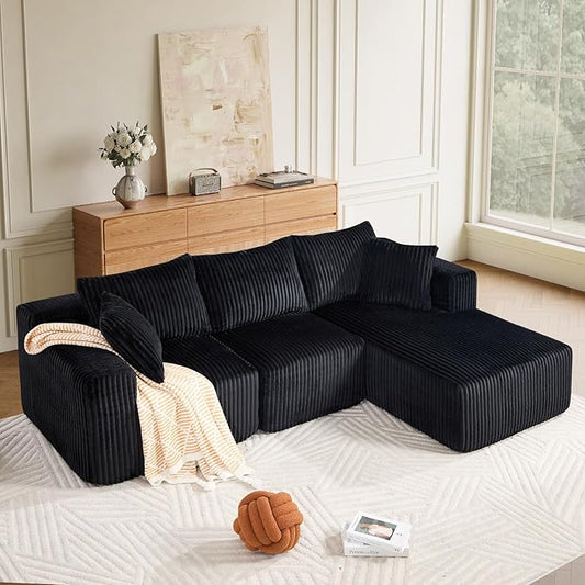 BV 102" Modern Modular Sectional Sofa,Cloud Couch Sectional with Chaise,Comfy Upholstered L-Shape Sofa for Living Room, Deep Seat Boneless Couch, No Assembly Required,Black