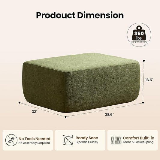 Removable Ottoman Can be Footrest Or Side Table, Idea for Living Room Bedroom Balcony(Cloud Velvet, Green)