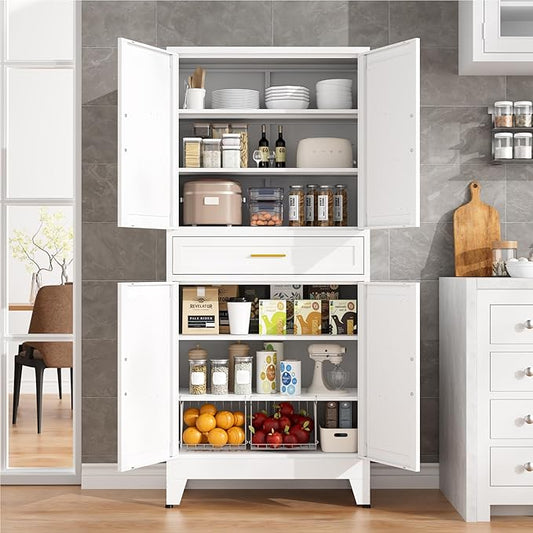 71" Tall Pantry Storage Cabinet with Drawer and Adjustable Shelves, Freestanding Tall Kitchen Cupboard Storage Cabinet for Kitchen,Dining Room, Living Room, White