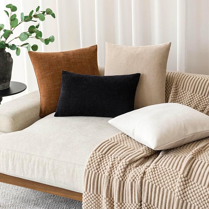 Foindtower Pack of 2 Soft Textured Chenille Throw Decorative Pillow Covers Square Accent Solid Cushion Cover Cozy Farmhouse Pillow Case with Zippe for Couch Sofa Bed Living Room 26x26 Inch, Bronze