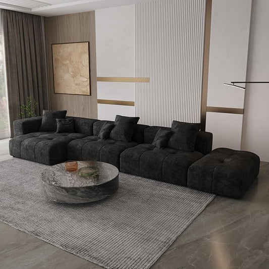 WJShome 158" Oversized Modular Sectional Sofa, L Shaped Couch with Ottoman,Sectional Couches for Living Room,Large Linen Deep Seat with Pillow Couches for Home,Spacious Space,Black