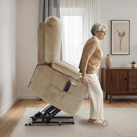 MCombo Oversized Power Lift Recliner Chair with Massage and Heat for Big and Tall Elderly People, Cup Holders, USB Ports, Side Pockets, Fabric R7541 (Beige, Large-Oversize)