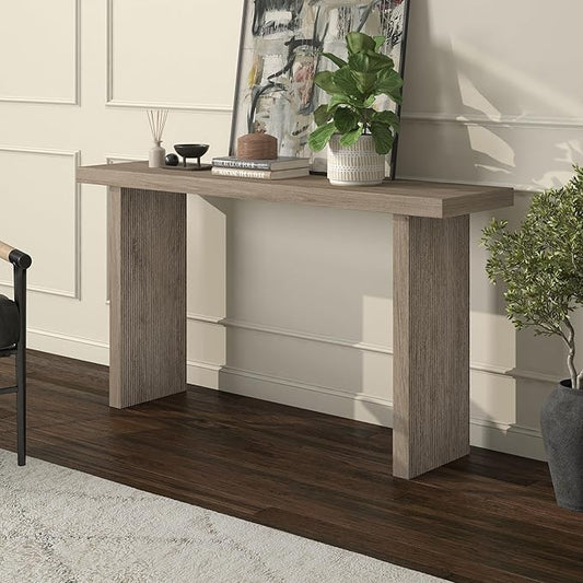 Henn&Hart 55'' Wooden Rectangular Fluted Console Table Entryway Table, Sofa Table for Entryway, Living Room, Couch, Hallway, or Office, Antiqued Gray Oak