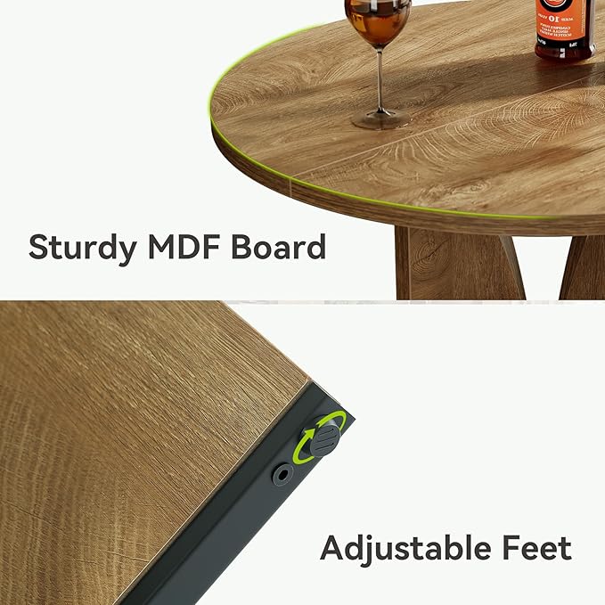LITTLE TREE Round Bar Table, 31.5 Inches Counter Height Cocktail Table, Wooden High Top Home Bar Unit for Pub, Bistro, Home, Kitchen, Dining Room, Small Space, Brown