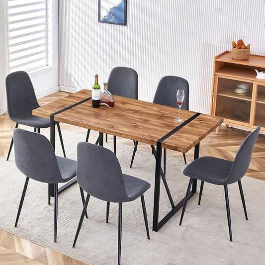 Dining Table Set for 6,Dinner Table Set for 6,55'' Kitchen Table and Suede Nap Fabic Chairs Set of 6,7 Piece Dining Table Set for Kitchen Dining Room