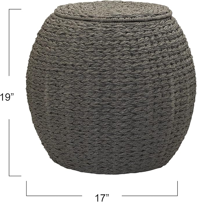 Household Essentials Handwoven Paper Rope Barrel Wicker Storage Basket Side Table, Gray