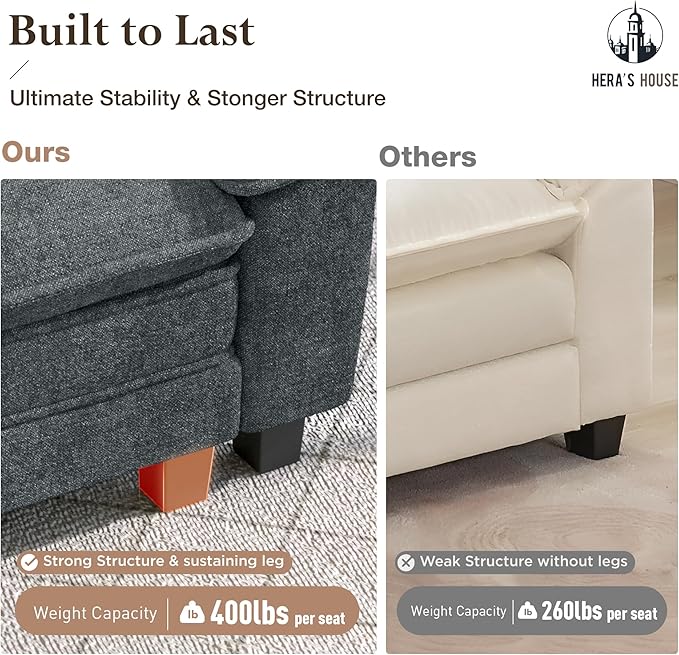 HERA'S HOUSE 158" Modular Sectional Sofa, Oversized Couches for Living Room, Comfy Cloud Couch 4-Seater Deep Seat Sofa with Throw Pillow, Chenille Blue