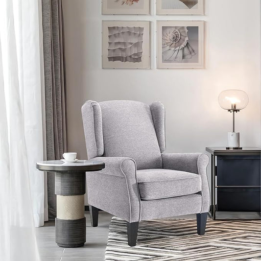 Accent Chair, Light Grey Bedroom Upholstered Armchair in Fabric, Modern Living Room Chairs with Wingback, Business Single Sofa Seat for Office, Sillones para Sala