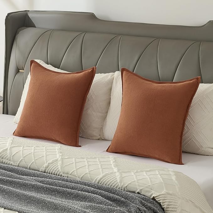 FUTEI Rust Chenille Throw Pillow Covers 12x20 Inch Set of 2,Edges Double-Stitched Lumbar Pillow Cases,Modern Home Decor for Couch Living Room