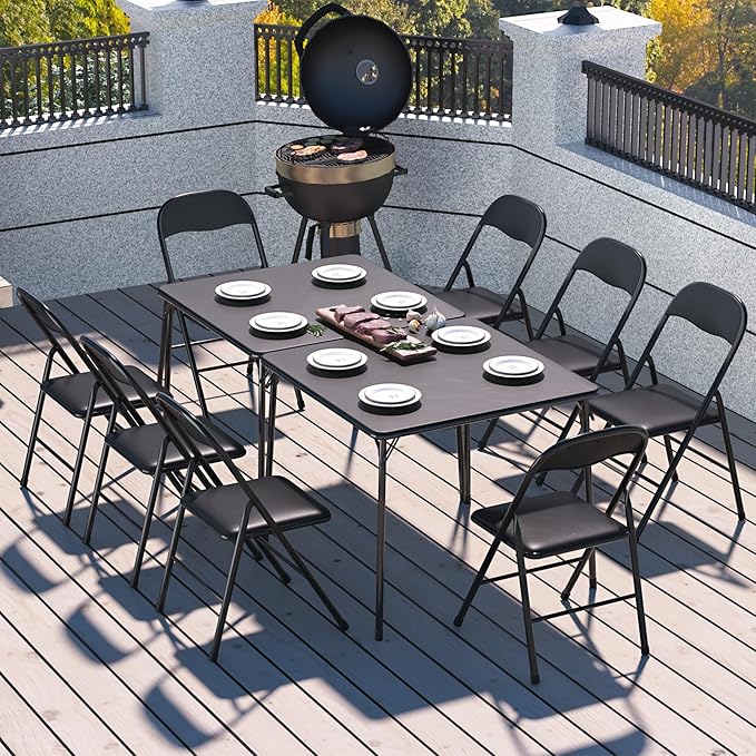 VECELO Folding Chairs 4 Pack Metal Portable with Soft PU Padded Seats for Home/Office/Party, Black