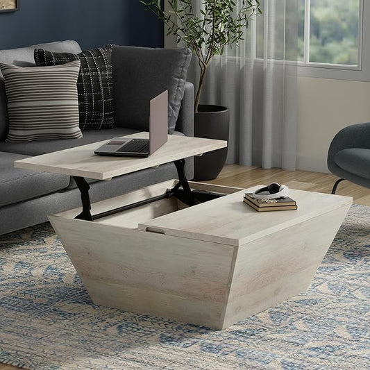 SIMPLIHOME Abba 36-inch Wide Solid Mango Modern Lift Top Square Coffee Table with Dual Lift Panels and 2 Storage Compartments in White Wash for Living Room