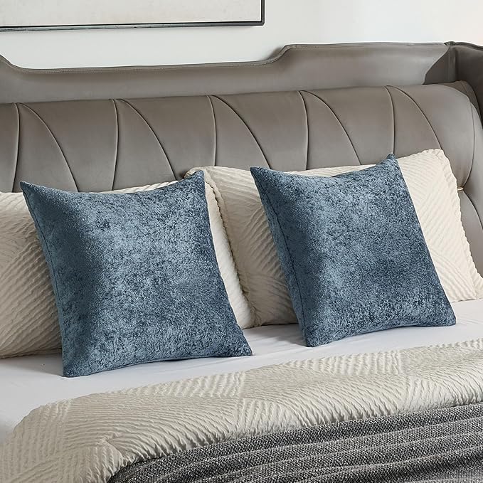 FUTEI Navy Flannel Throw Pillow Covers 16x16 Inch Set of 2,Soft Dimensional Textured Cushion Cases,Modern Home Decor for Couch Living Room