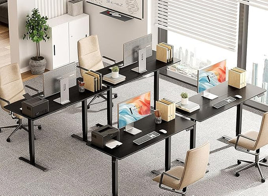 55 x 24 inch Electric Standing Desk Adjustable Height with 4 Wheels, 4 Memory Height Settings, 2 Headphone Hook, Home Office Desk, Splice Board Black