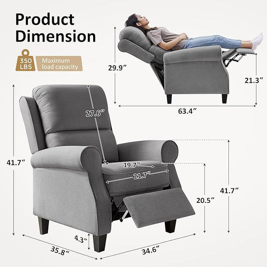 Recliner Chair for Living Room, Modern Reclining Sofa Home Theater Seating with Upholstered Push Back, Mid-Century Reclining Armchair with Lumbar Support, Bedroom, Reading Nook, Office, Set of 2