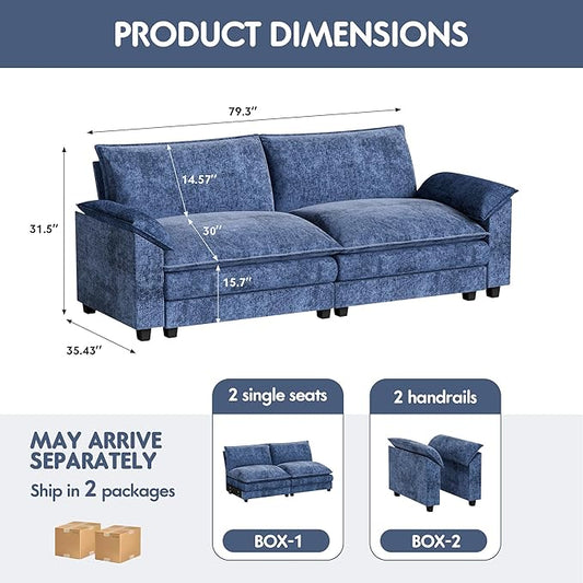 Homall 80" Modular Sectional Sofa, Loveseat Sofa Couch with Double-Layer Cushion, DIY Combination Chenille Deep 2-Seat Cloud Couch for Living Room, Apartment (Dark Blue, Loveseat Sofa)