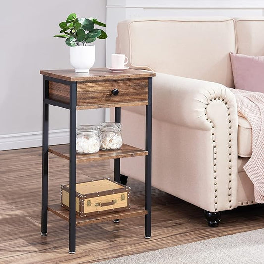 VECELO 27.5" Tall End Tables, Nightstands with Adjustable Shelf and Bin Drawer for Living Room/Bedroom,Set of 2