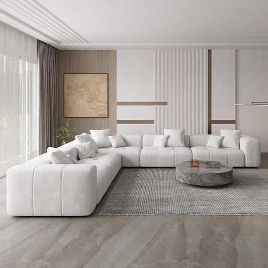 WJShome Oversized Modular Sectional Sofa, V Shaped Couch with Ottoman,Sectional Couches for Living Room,Large Linen Deep Seat with Pillow Couches for Home,Spacious Space,White