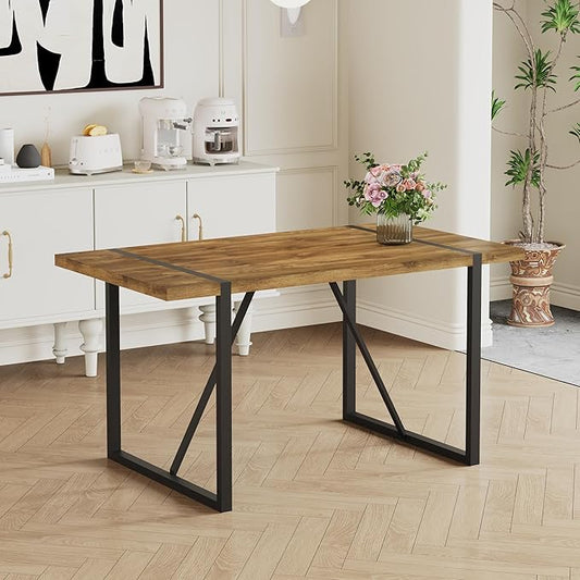 55'' Dining Table for 4-6, Wood Kitchen Table with Metal Legs, Dinner Table for 4-6 for Home Dining Room Living Room