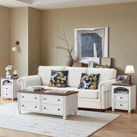 Dressers and Night Stand Set of 3, Wood 43.5" Tall Dresser and 18" Wide with Charging Station Chest of Drawers, Roman Column Nightstand Set of 2, Bedroom Furniture Dresser Suites for Home Living Room