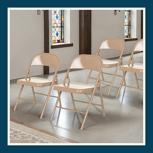 OEF Furnishings OEF900 Series Premium Lightweight All-Steel Folding Chairs (4-Pack, Beige)