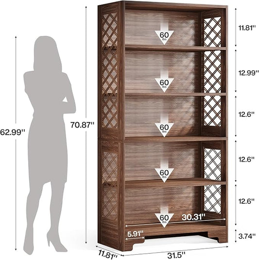 Tribesigns 71" Tall Bookshelf, 6-Tier Large Mid-Century Bookcase, Freestanding Library Open Bookshelves with 5 Storage Shelves, Wooden Display Shelving Unit for Living Room, Home Office(2PC)