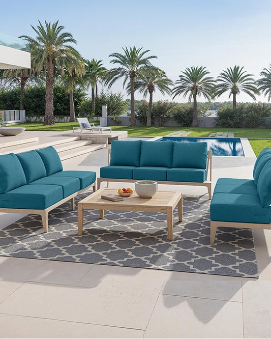 Luxury 24x24x6 Inch Outdoor Cushions - Water&UV&Fade Resistant 1 Set Patio Back&Seat Cushion for Wicker Dining Rocking Swivel Chairs Loveseat Couch Sectional Sofa - Peacock Blue