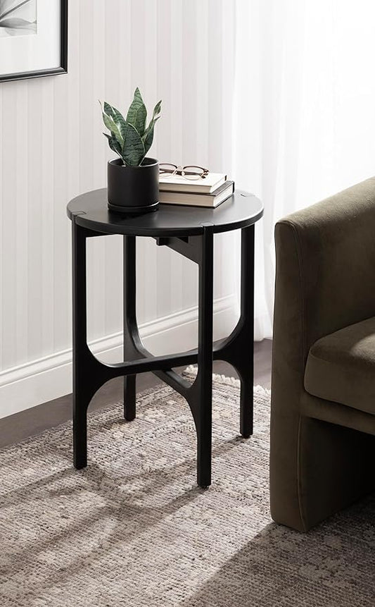 Kate and Laurel Kroscove Modern Geometric Mango Wood Round Side Table, 18 x 18 x 24, Black, Transitional Wood End Table for Use as Bedroom Nightstand or Living Room Decor Piece