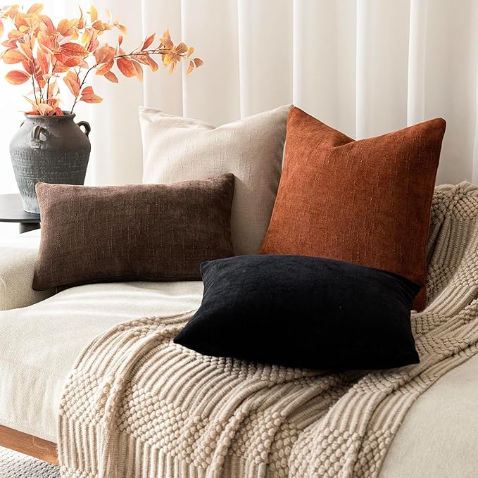 Foindtower Pack of 2 Soft Textured Throw Decorative Pillow Covers Square Accent Solid Cushion Cover Cozy Farmhouse Pillow Case with Zipper for Couch Sofa Bed Living Room 22x22 Inch, Burnt Orange