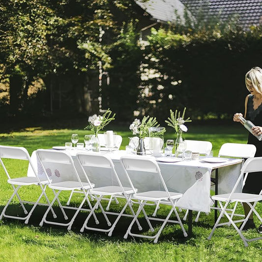 Folding Chairs 10 Pack,White Plastic Folding Chairs for Indoor Outdoor,Portable Stackable Commercial Seat with Steel Frame 350lb.Capacity for Party Events Wedding Dining Picnic Office