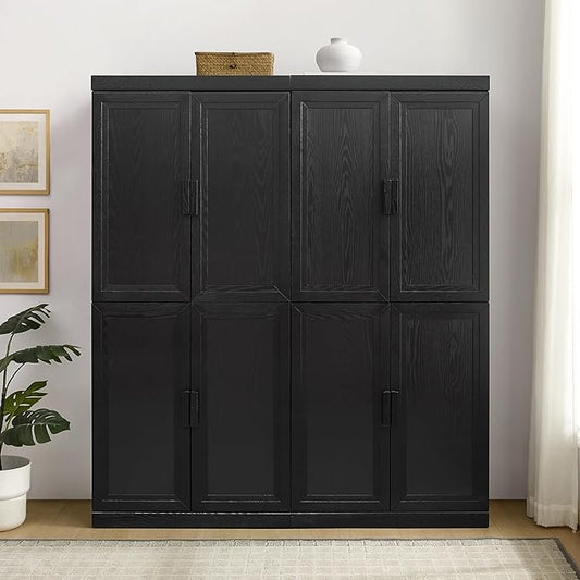 Crosley Furniture Essen 2-Piece Kitchen Pantry Storage Cabinet Set, Living Room, Bathroom, Entryway, Black