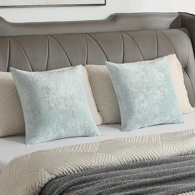 FUTEI Light Blue Flannel Throw Pillow Covers 12x20 Inch Set of 2,Soft Dimensional Textured Lumbar Pillow Cases,Modern Home Decor for Couch Living Room