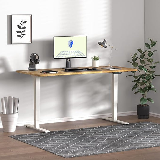 FLEXISPOT E6 MAX Solid Wood Dual Motor 48x24 Inch 3-Stage Heavy Duty Standing Desk, 330lbs Weight Capacity, Height Adjustable Desk w/Cable Management & Wheels(Butcher Block Rubberwood + White Frame)