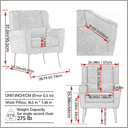 Accent Chair, Comfy Upholstered Living Room Chairs with High Tufted Backrest and Pillow, Wingback Reading Chair with Solid Wood Legs for Bedroom/Office, Chenille Fabric, Olive Green