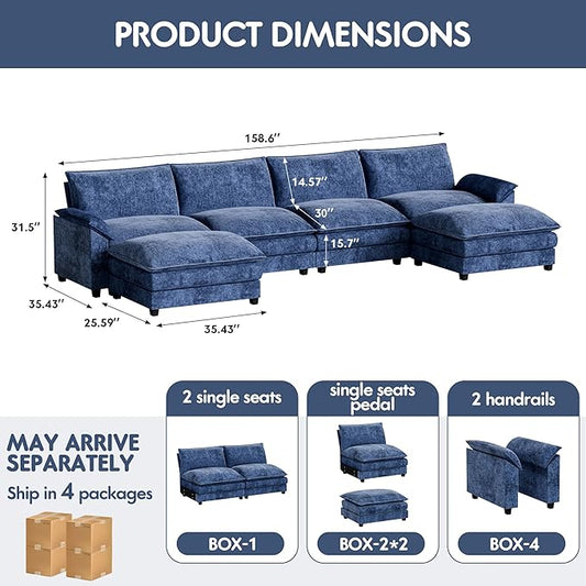 Homall 80" Modular Sectional Sofa, Loveseat Sofa Couch with Double-Layer Cushion, DIY Combination Chenille Deep 2-Seat Cloud Couch for Living Room (Dark Blue, U Shaped Sofa)