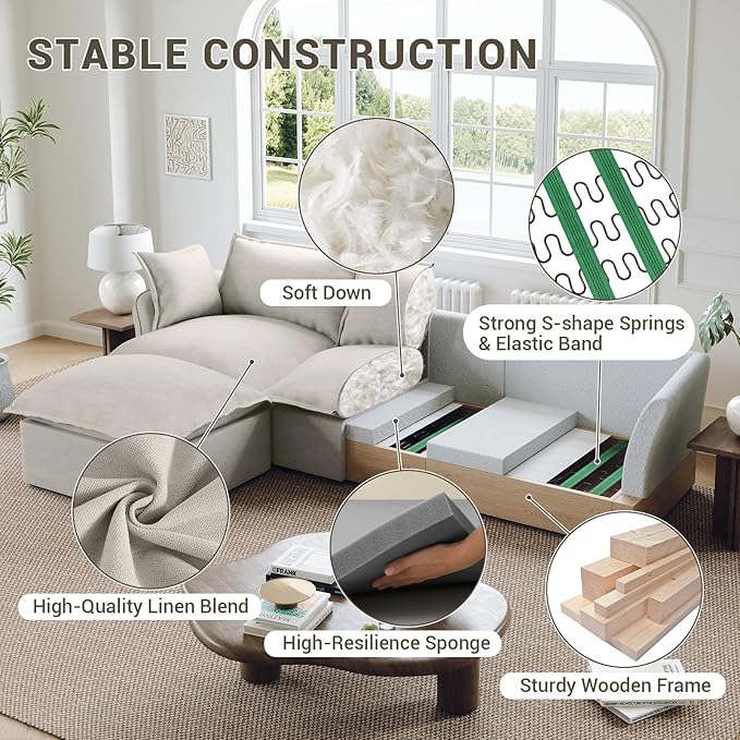 111” Oversized Modular Sectional Sofa, Comfy Down Fill Cloud Couch, L Shaped 4 Seater Couches with Washable Cover, Convertible Sectional Couches for Living Room, Light Gray