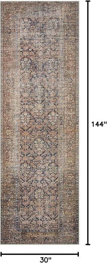 Loloi Amber Lewis Billie Collection, Ink & Salmon 2'-6" x 12'-0" Area Rug – Antique & Distressed Accent Rugs for Living Room, Bedroom, Entryway & Hallway, No Shed High Traffic Area Home Decor Rug