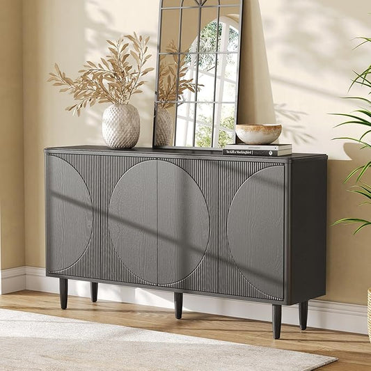 LITTLE TREE 59-Inch Buffet Cabinet Sideboard with Storage, Modern Sideboard Buffet Table with Doors for Living Room, Dining Room (Black)