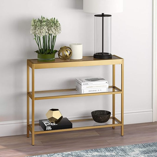Henn&Hart 36" Wide Rectangular Console Table in Brass, Entryway Table, Accent Table for Living Room, Hallway