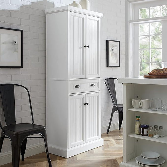 Crosley Furniture Shoreline Coastal Pantry Storage Cabinet with Shelves, Kitchen, Dining, or Laundry Room, White