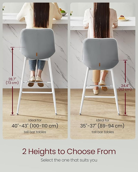 VASAGLE Bar Stools Set of 2, Bar Height Bar Stools with Back, Ergonomic Backrest, Synthetic Leather, Metal Legs, 28.7-Inch Tall Barstools for Kitchen Island Home Bar, Easy Assembly, Dove Gray