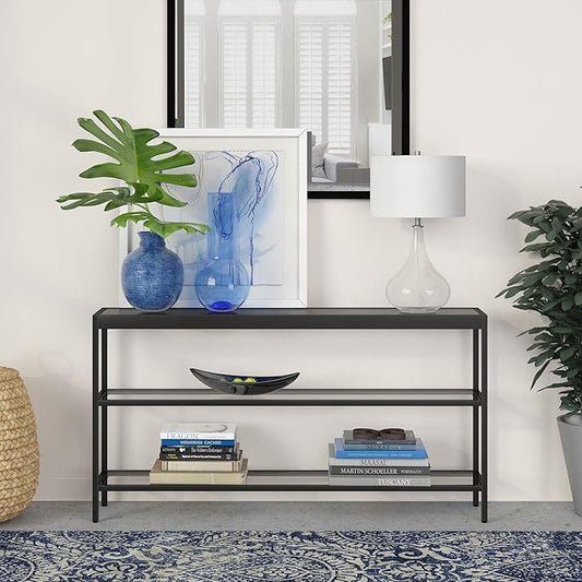 Henn&Hart 55" Wide Rectangular Console Table in Blackened Bronze, Entryway Table, Accent Table for Living Room, Hallway