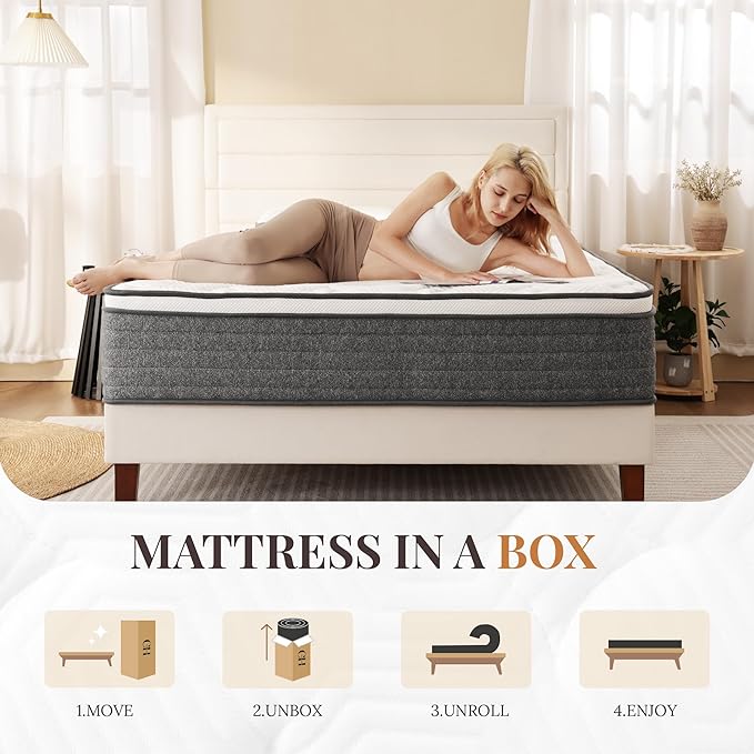 CH CHARME HOUSE Twin Mattress, 12 Inch Twin Size Hybrid Mattress in a Box, Medium Feel Foam and Individual Pocket Springs, Extra Edge Support, Pressure Relief, CertiPUR-US