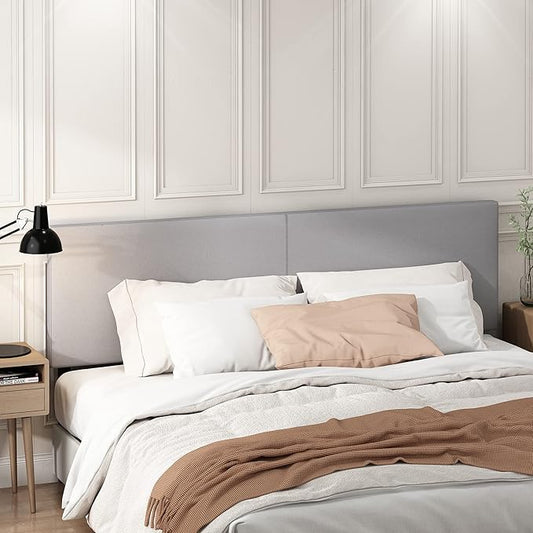 Furinno Roanne Headboard King Size, Plain Upholstered Wooden Headboard, Bed Frame Mount Head Board, Easy Assembly, for Bedroom, Dorm, Light Grey