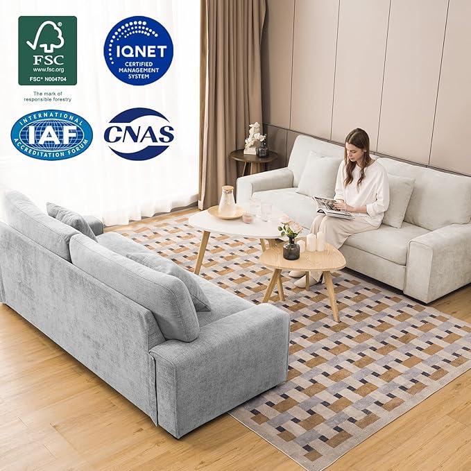 DOPEDIO Modern Loveseat Sofa for Living Room,Chenille Recliner, Removable Cover, Spring Cushions, Solid Wood Frame, Easy Assembly for Small Spaces (88.58inch,Blue)