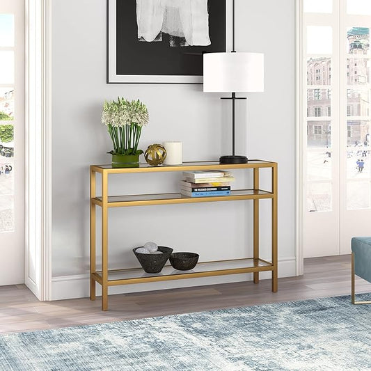 Henn&Hart 42" Wide Rectangular Console Table in Brass, Entryway Table, Accent Table for Living Room, Hallway
