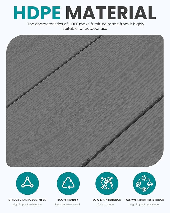 SERWALL HDPE Outdoor Patio Loveseat, Grey Frame and Grey Cushion