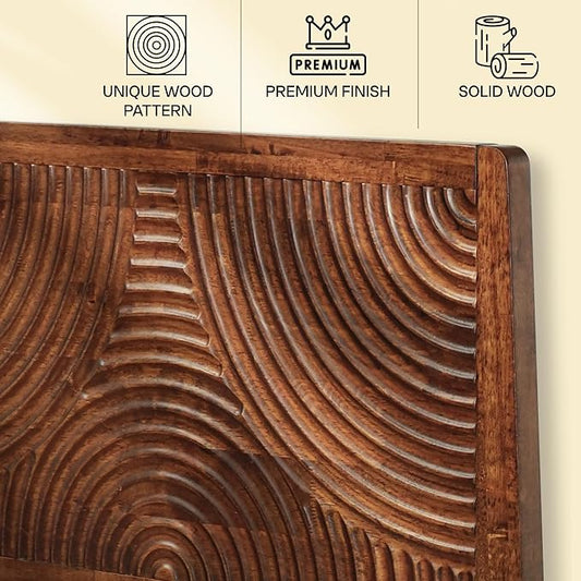 Acacia Harmony Queen Platform Bed Frame – Solid Rubber Wood, Walnut Finish, Mid-Century Style, Unique Wood Grain Pattern, 800lbs Capacity, No Box Spring Required, Easy Setup