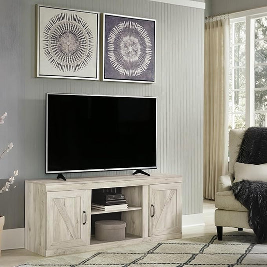 Signature Design by Ashley Bellaby Farmhouse Large TV Stand up to 60" with 3 Adjustable Shelves and Fireplace Option, White