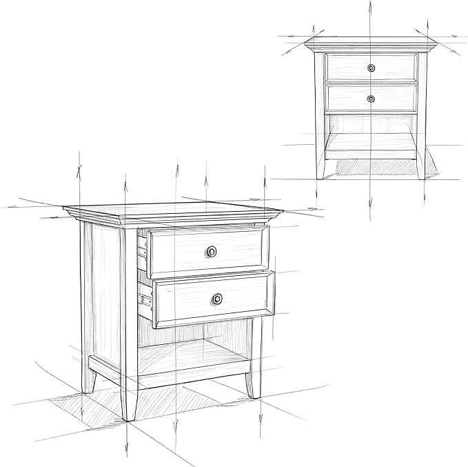 SIMPLIHOME Amherst Bedside Table - 24 inch Wide Solid Wood Nightstand Table in Hickory Brown, Transitional Bedroom Side or End Table with 2 Drawers, Open Storage Shelf and Bronze Hardware